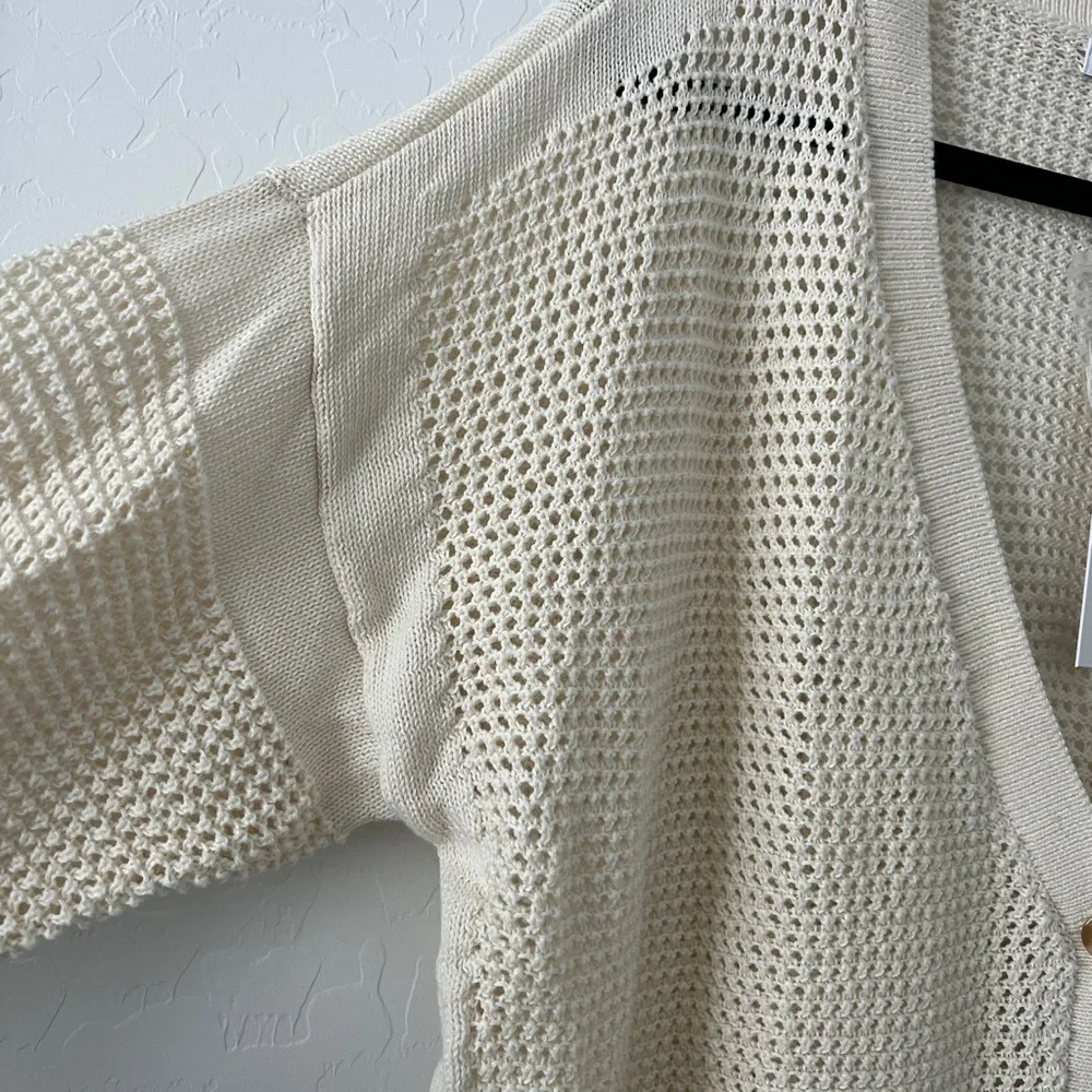 Elizabeth and James Open Knit Cardigan XXL Cream Cotton Button Front NWT - Picture 3 of 6